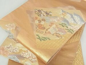 平和屋2■六通柄袋帯　色紙重ね風景文　金糸　逸品　rt2783