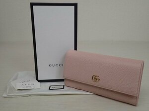 GUCCI/グッチ☆GGマーモント レザー コンチネンタルウォレット 長財布 ライトピンク ゴールド金具 箱付き 456116 496085