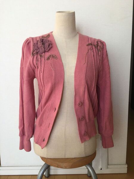 Elegant Angola wool Embroidery cardigan ニットカーディガン