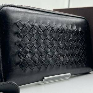 良品 BOTTEGA VENETA ボッテガヴェネタ 長財布 サイフ ラウンドファスナー イントレチャート クロコダイル ワニ革 メンズ