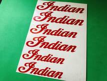 b26.INDIAN SCRIPT Gold Motorcycle （赤色）インディアン ステッカー シール デカール バイク ガスタンク_画像1