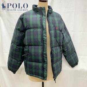 POLO RALPH LAUREN ダウンジャケット160サイズ グリーン×ネイビー チェック ナイロンポロ ラルフローレン (C868）