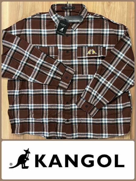 KANGOL カンゴール オーバーサイズ フランネルシャツ ブラウン系チェック柄 Ｍサイズ