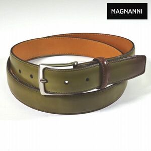 新品 MAGNANNI マグナーニ スペイン製 本牛革 レザー ベルト 抹茶 メンズ 男性 紳士用 ビジネス スーツ シャツスタイルに