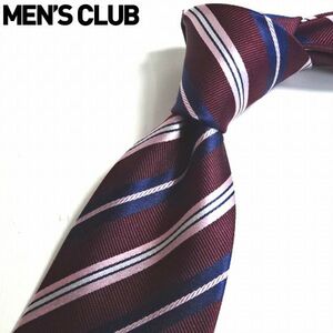 新品 メンズクラブ MEN'S CLUB 撥水加工 絹シルク100% ネクタイ ワイン 紺 桃 ストライプ メンズ ビジネス シャツ スーツに ヴァンジャパン