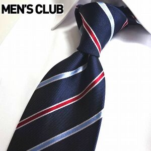 新品 MEN'S CLUB メンズクラブ 撥水加工 絹シルク100% ネクタイ 紺 赤 水 ストライプ メンズ ビジネス シャツ スーツに VAN JAPAN
