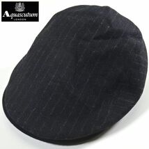 新品 Aquascutum LONDON アクアスキュータム ロンドン 日本製 秋冬 ウール ハンティング キャップ 帽子 黒 M-S 56cm メンズ 男性 紳士用_画像1