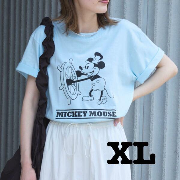 新品　Disney ディズニー　蒸気船ウィリー　Tシャツ　ミッキー　ブルー　XL