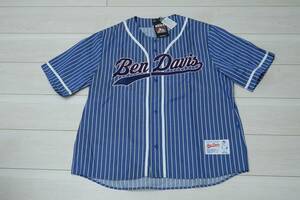 新品BEN DAVIS ベンデイビス G-2580038-81 Mサイズ ベースボールシャツ ブルー/ホワイトストライプ ビッグシルエット