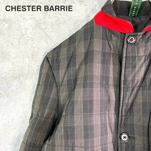 [KWT824] CHESTER BARRIE チェック柄 中綿入り ボタンコート メンズ グレー サイズM 80