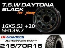 特価 新型 ジムニー TSW デイトナブラック 16X5.5J+20 BF Goodrich All-Terrain T/A KO2 215/70R16 タイヤホイール4本セット (JB64/JB23）_画像2