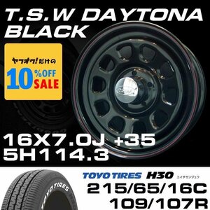 デイトナ 16インチ タイヤホイールセット 4本 TSW DAYTONA ブラック 16X7J+35 5穴114.3 TOYO H30 ホワイトレター 215/65R16C