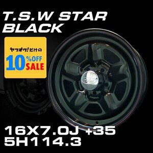 スター 16インチ ホイールセット 4本 TSW STAR ブラック 16X7J+35 5穴114.3（100系ハイエース 152系ハイラックスなどに）