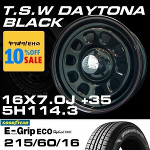 デイトナ 16インチ タイヤホイールセット 4本 TSW DAYTONA ブラック 16X7J+35 5穴114.3 GOODYEAR E-GRIP EG01 215/60R16