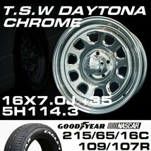 特価 TSW DAYTONA クローム 16X7J+35 5穴114.3 GOODYEAR ナスカー 215/65R16C 4本セット (ハイエース100系/152系ハイラックス)_画像2