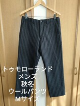 美品 トゥモローランド メンズ ストライプ 秋冬 ウール パンツ 黒 M_画像1