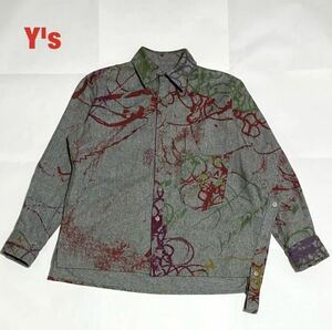 【美品】Y's　ワイズ　総柄シャツ　変形シャツ　アシンメトリー　両面ポケット　マルチカラー　ヨウジヤマモト　ウール　07AW　YX-B12-132