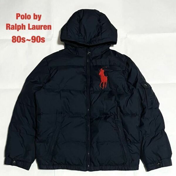 【希少】Polo by Ralph Lauren　ラルフローレン　ダウンジャケット　ビッグポニー　フードボア　刺繍　三角タグ　VINTAGE　80s　90s