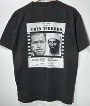 00s FBI&CIA PRESENTS TWIN TERRORS フォトプリントTシャツ 黒 L タイ製 ウサマ・ビンラディン ジョージ・ブッシュ 9.11 _画像3