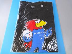 1998年 FIFA ワールドカップフランス大会 Ｔシャツ マスコットキャラクター（フティックス）半袖 丸首 黒地 サイズ100L　未開封古品