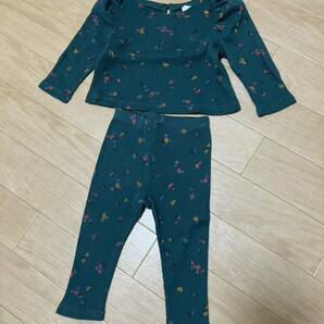 USED★babyGAP【花柄サーマルセットアップ/長袖・長ズボン】グリーン/12-18month(80cm)の画像1