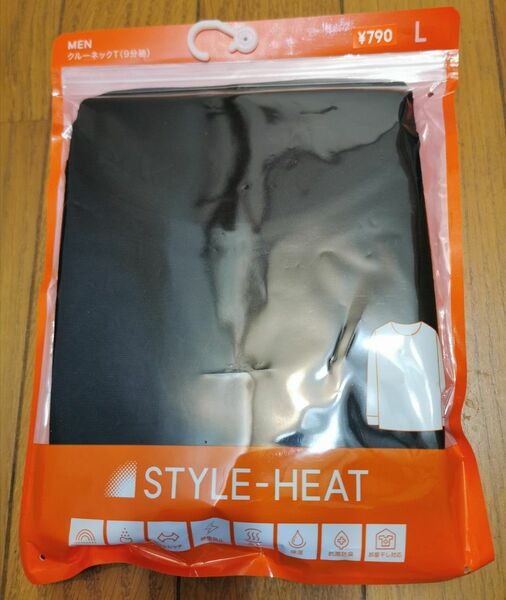 新品 GU STYLE-HEAT MEN クルーネック9分袖 サイズL　ブラック