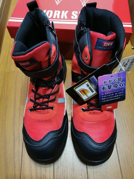 新品 EDWIN WORK SHOES 27.0cm レッド TOE GUARD 鋼鉄製先芯入りESM-510　サイドジッパー付き