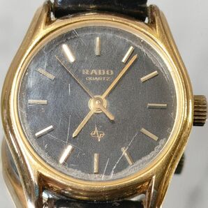 ラドー RADO 110.5151.2 クォーツ ラウンド 腕時計 黒文字盤 革ベルト レディース 不動品 【12979の画像1