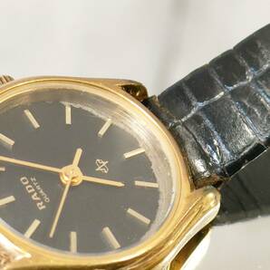 ラドー RADO 110.5151.2 クォーツ ラウンド 腕時計 黒文字盤 革ベルト レディース 不動品 【12979の画像8