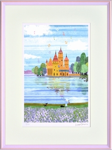 Art hand Auction Giclee print framed painting by Tatsuo Hari Castle and Lake 2 Encyclopedia, artwork, print, others