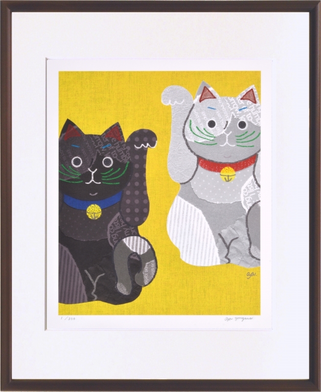 艺术微喷, 裱框画, 米泽绫, 黑白招财猫4切, 艺术品, 印刷, 其他的