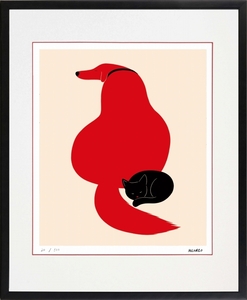 Art hand Auction ジークレー版画 額装絵画 MEOMEO ｢犬と仔猫｣ 四ッ切, 美術品, 版画, その他