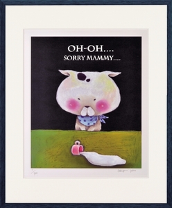 Art hand Auction ジークレー版画 額装絵画 藪上 陽子 ｢ミルクと猫｣ 四ッ切, 美術品, 版画, その他