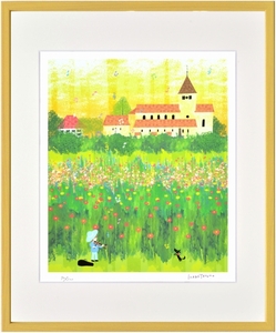 Art hand Auction Impresión giclée, pintura enmarcada, Campos de flores en la isla Reichenau (Alemania) de Tatsuo Hari, juego de 4 piezas, Obra de arte, Huellas dactilares, otros