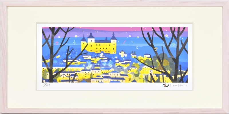 Giclee print framed painting by Tatsuo Hari Night view of Toledo (Spain) 400X200mm, artwork, print, others