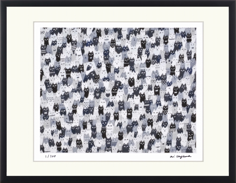 Giclee print, framed painting, Ai Sayama, Monotone, full of cats by Taishi, Artwork, Prints, others