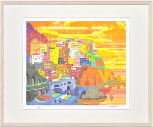 Art hand Auction Giclee print, framed painting, Cinque Terre Manarona (Italy) Landscape by Tatsuo Hari, 4-cut, Artwork, Prints, others