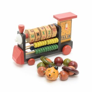 0493262 retro wooden toy set intellectual training toy locomotive 