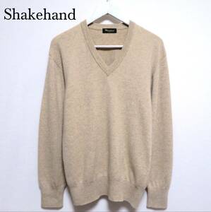 未使用に近い極美品 Shakehand Cashmere 高級カシミヤ100％ Vネックセーター プルオーバー ふわとろニット メンズウエア 紳士 L 秋冬物