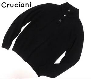 美品 イタリア製 Cruciani BARNEYS NEWYORK クルチアーニ 最高級 ウールニット メンズ ヘンリーハイネック セーター 50 黒 無地 秋冬物