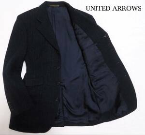 美品 UNITEDARROWS ユナイテッドアローズ テーラードジャケット メンズ 紺ブレ ツイードブレザー 紳士 44サイズ 総裏地 ネイビー 秋冬物