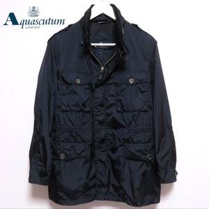 未使用に近い極美品 訳あり Aquascutum アクアスキュータム 撥水ジャケット マウンテンパーカー 2Wayレインコート 紳士 ライトアウター 紺