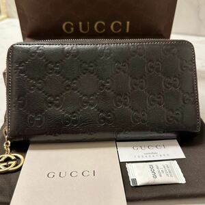 グッチ　GUCCI 財布　長財布　シマレザー　GG金具 ラウンドファスナー　レディース