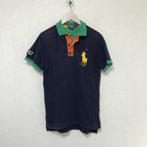 本物ポロラルフローレンPOLO RALPH LAURENビッグポニーハーフジップコットン半袖ポロシャツメンズミリタリーアメカジサーフ紺ネイビーS