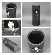 傘立て 陶器 信楽焼 おしゃれ 猫 ネコ ねこ スリム 傘入れ モダン シンプル 玄関 和風 新築祝 ギフト 開店祝 白黒猫長傘立て kt-0266_画像3