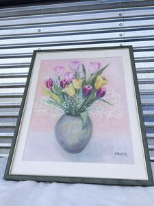 Art hand Auction ◆Fleurs de printemps authentiques par Atsuko Fujita encadrées◆B-389, Ouvrages d'art, Peinture, autres