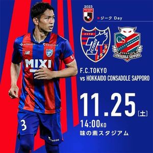 11月25日(土)14:00 ＦＣ東京 対 北海道コンサドーレ札幌 明治安田生命Ｊ１リーグ 下層バック1-2枚 連番 Jリーグ チケット 味の素スタジアム