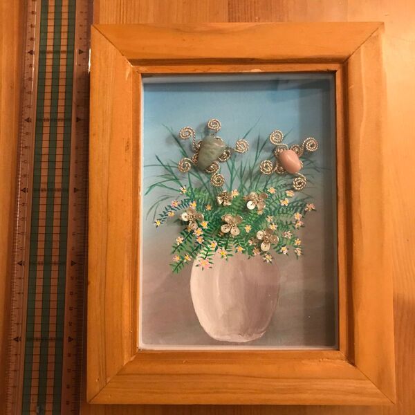 花と白いフラワーベース 銀線細工アート シルバー99.9% と天然石 ハンドメイド