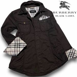 【極上のチェック柄】1円~ BURBERRY BLACK LABEL ワイヤー ジャケット ブラウン 茶色 ミリタリー カジュアル Ｍサイズ ミリタリーシャツ 