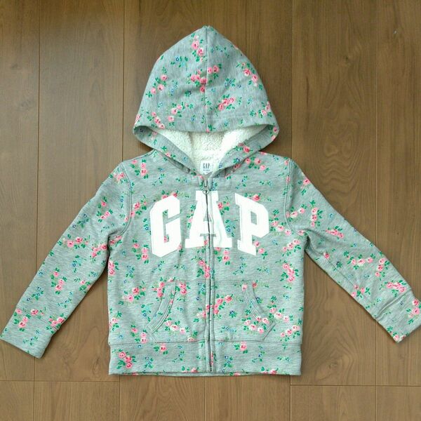 GAP キッズ ボア パーカー 長袖 花柄 グレー 110cm